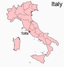 Χάρτης Ιταλίας με στιγματισμένη την πόλη Tolfa